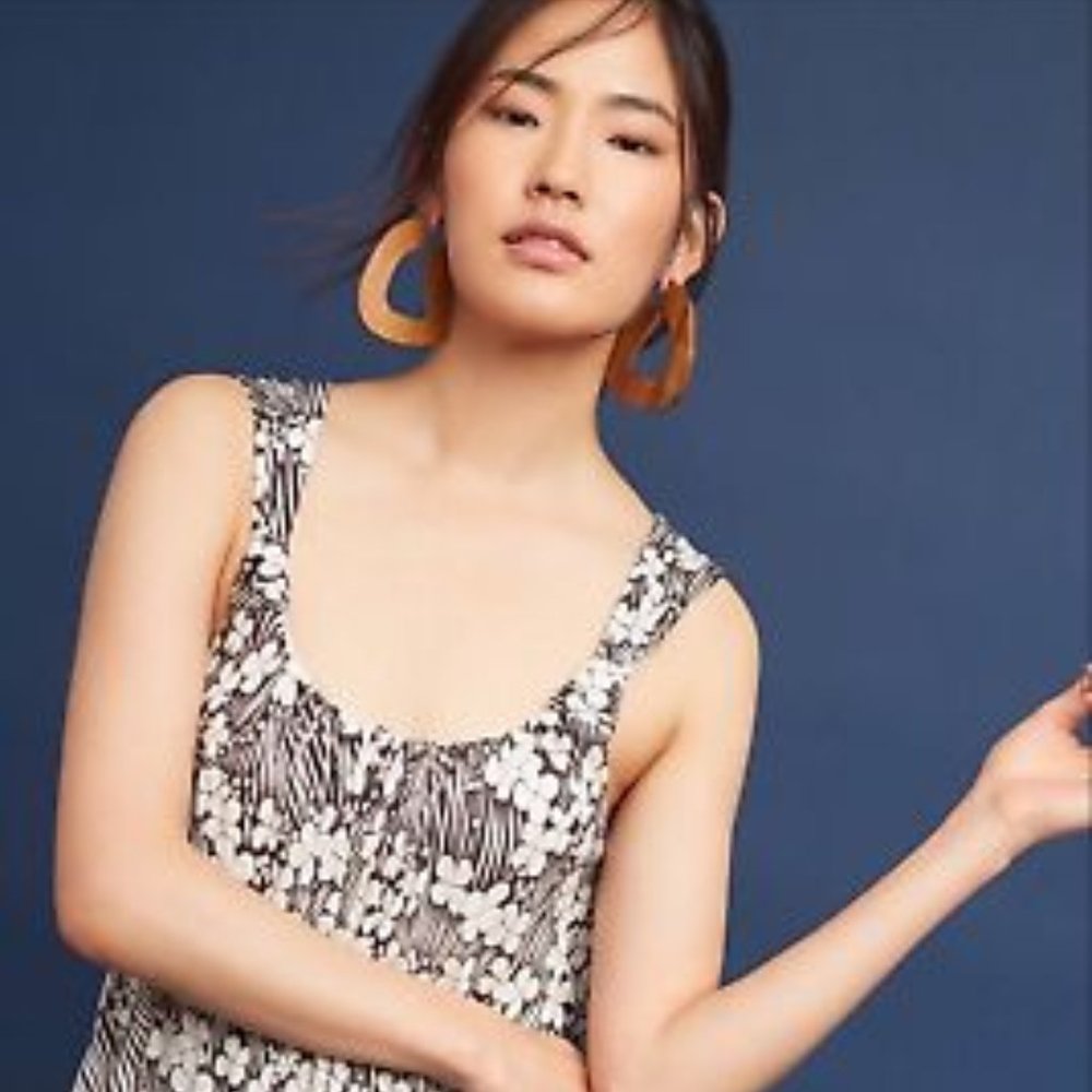Anthropologie Vanessa Virginia Brown White Printed Tank